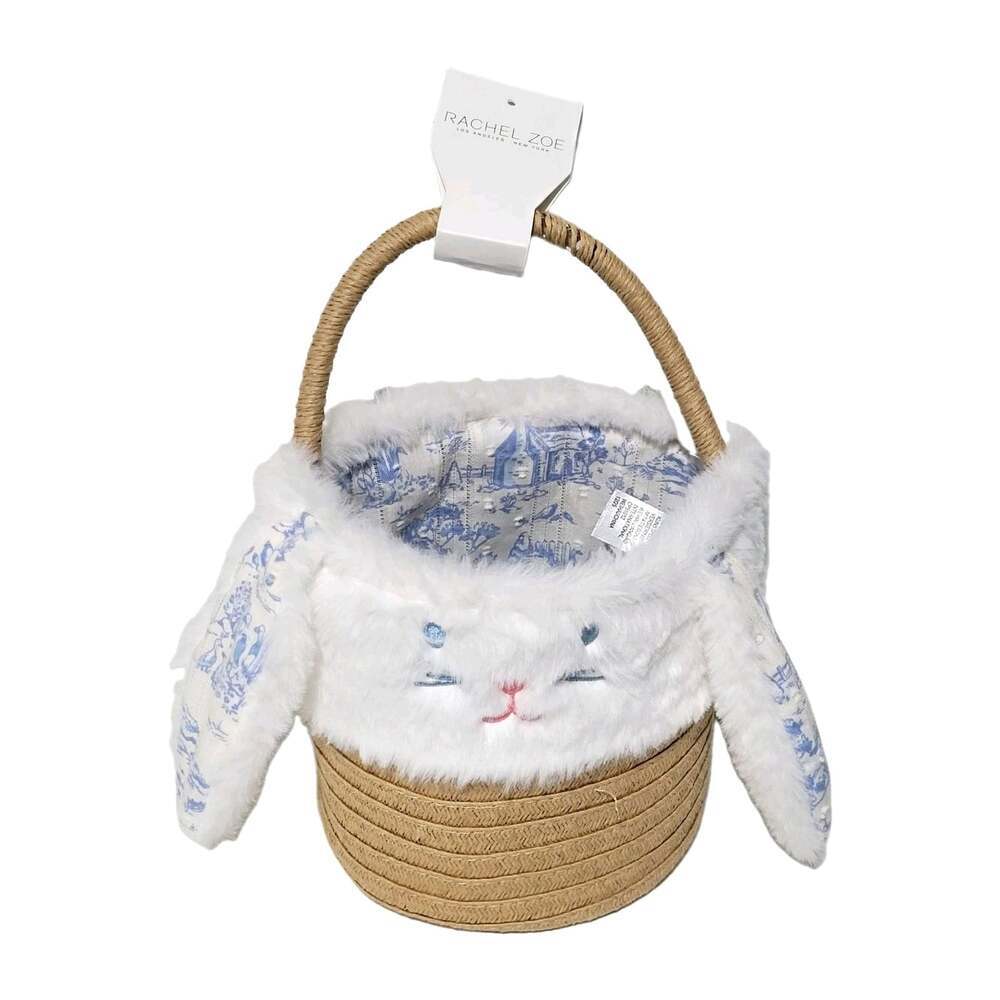 Rachel Zoe Easter Basket NWT Bunny Rabbit Faux Fur Embroidered Fuzzy Lined